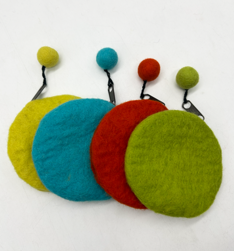 Handmade  Felted Wool Mini Pouch with Pom-Pom Zipper Pull